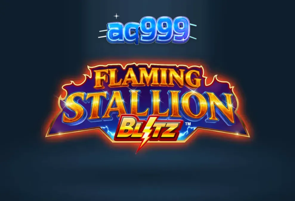 Flaming Stallion Blitz স্লটের জ্বলন্ত মরুভূমি এবং নীল ঘোড়ার থিমযুক্ত গ্রাফিক্স